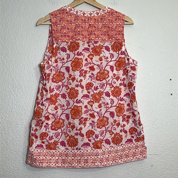Sigrid Olsen Orange Floral Sleeveless Embroidered Boho Blouse Top Size Medium - Picture 4 of 8